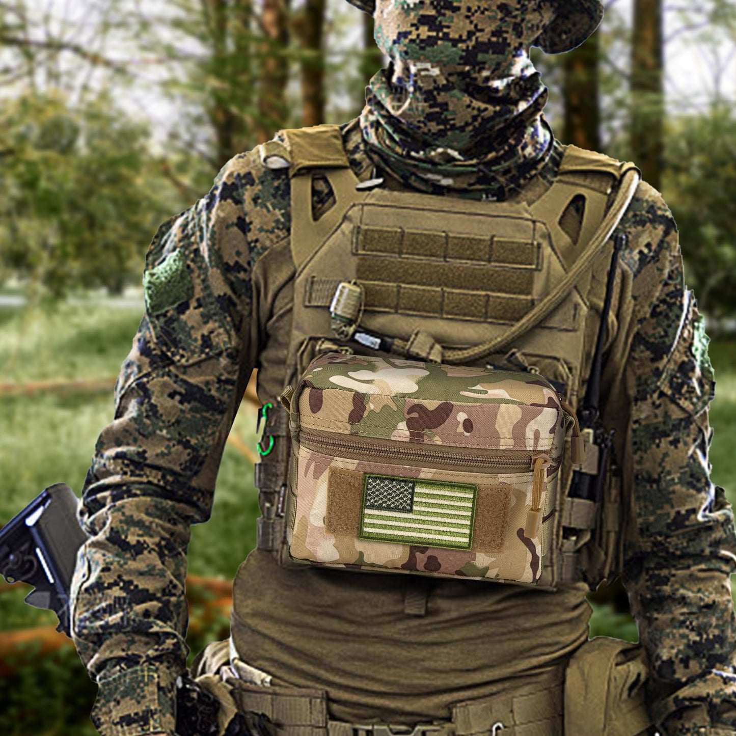 IronSeals Tactical Molle Pouch Large Capacity Water-Resistant Utility Gadget Gear Pouch with US Flag Patch