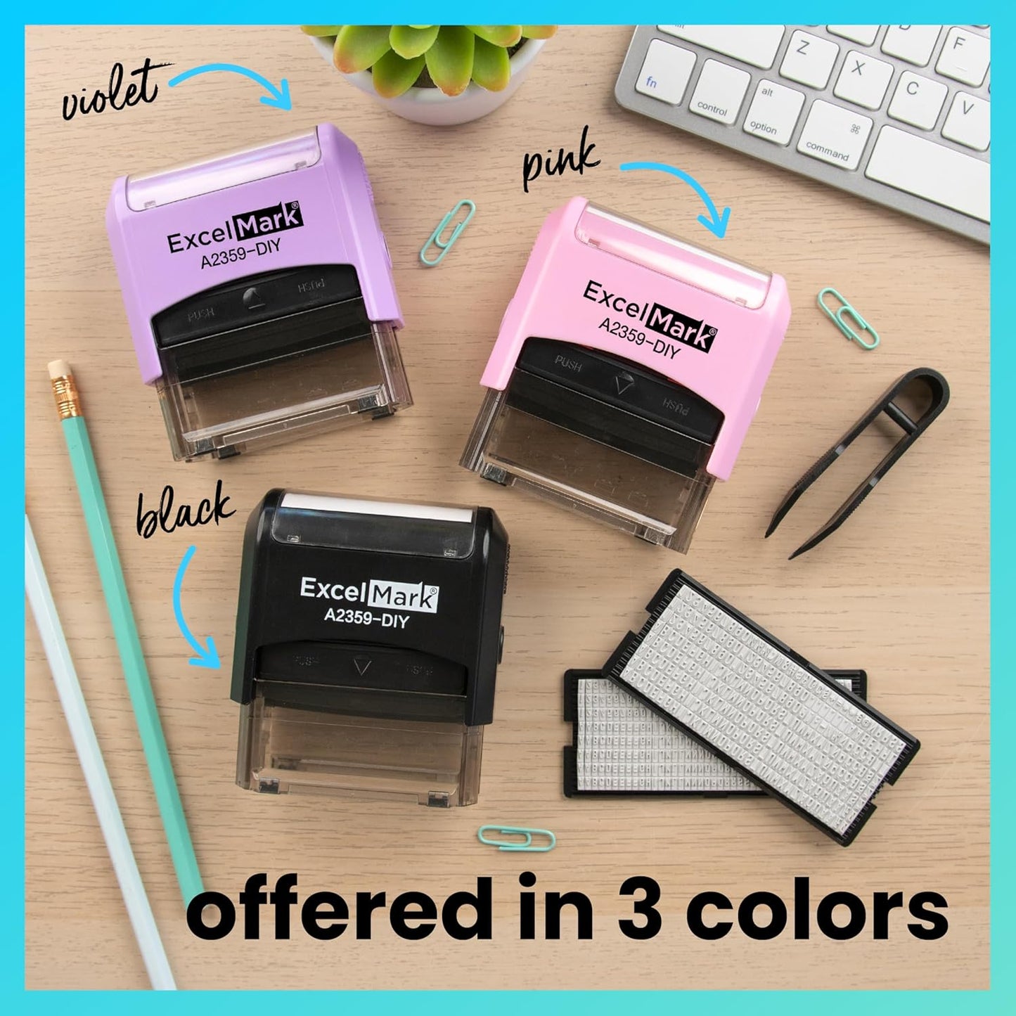 ExcelMark Self-Inking DIY Custom Rubber Stamp Kit - Personalized Stamper for Business or Home - Address Stamp, Message Stamp, and More (Black)