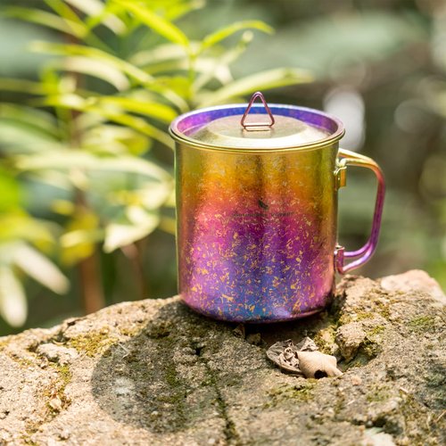 Boundless Voyage Titanium Cup 450ml/15oz Camping Cups & Mugs with Lid Ultralight Drinking Cup for Outdoor, Hinking, Garden Ti3055D (Multicolor)