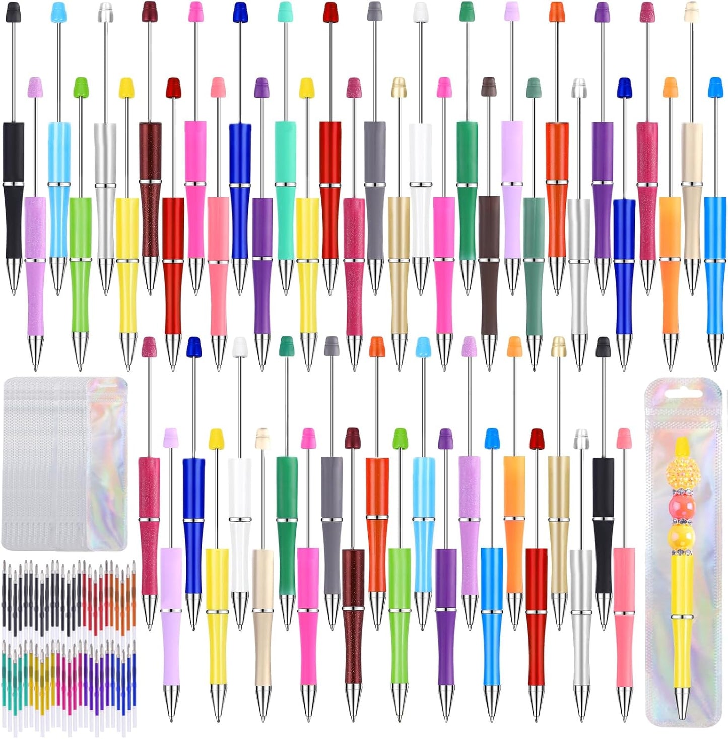 150 Pcs DIY Beadable Pen Kit Multicolor Bulk Ballpoint DIY Crafting Pens with 8 Colors Refills & Bags for Students Teens Teachers School Office Accessories Supplies