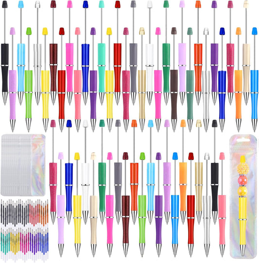 150 Pcs DIY Beadable Pen Kit Multicolor Bulk Ballpoint DIY Crafting Pens with 8 Colors Refills & Bags for Students Teens Teachers School Office Accessories Supplies