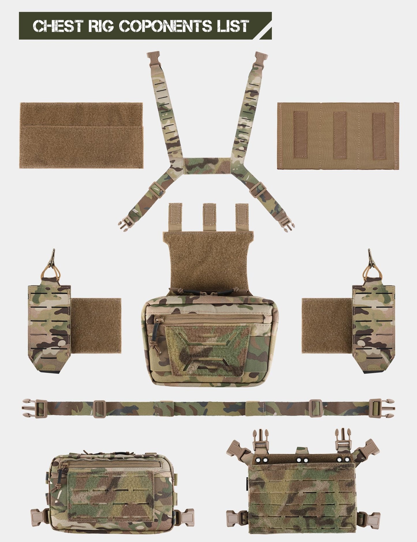 VOTAGOO Chest Rig-Tactical Chest Rig，Molle Modular Micro Fight Chest Rigs Adjustable&Detachable with 5.56/7.62 Magazine Pouch