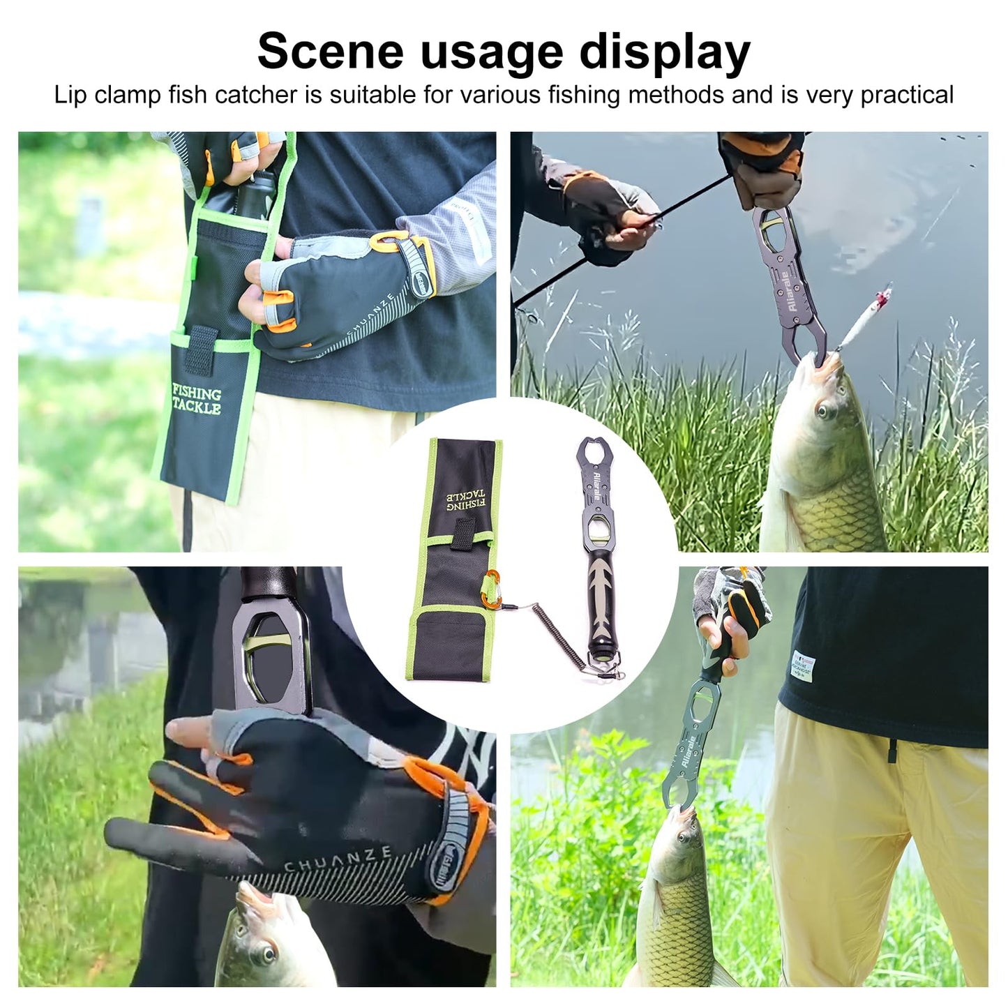 Fish Lip Gripper Fish Scales Professional Fish Holder Aluminium Alloy Material Grabber 40 Pound Fish Lip Grip Tool with Weight Scale and 360 Degree Rotation,Fish Grabber Clip Fish Control Tackle