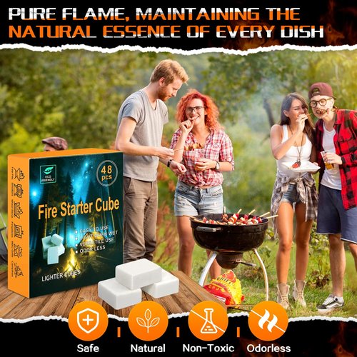 SUNLIFER Natural Fire Starter for Fireplaces: 144 Premium Odorless Fire Starters Squares | Waterproof Quick Firestarters Cubes for Campfires | Wood Stove | Grills | Fire Pit | Smokers