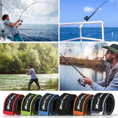 Realure 12 Pcs Fishing Rod Straps, Adjustable Fishing Rod Straps, Elastic Neoprene Fishing Rod Bands Straps, for Fixed Sea Fishing Rods Belt Gear Rods Wrap Protectors Ties