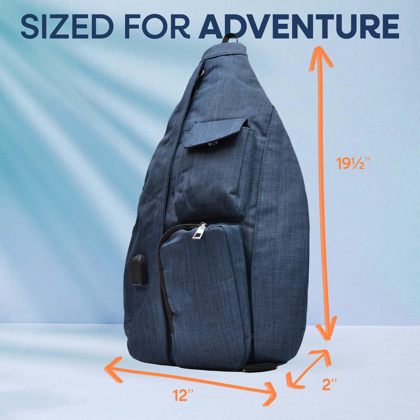 Nupouch Rucksack Pickleball Bag, Anti-Theft Crossbody Sling, USB Charging Connector Port, Backpack, Soho Collection Navy