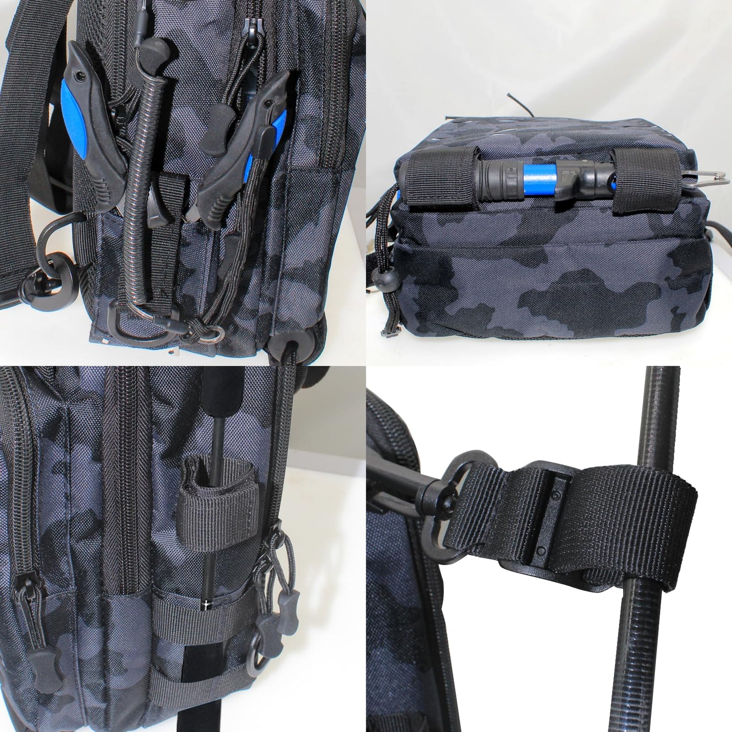 Fishing Tackle Bag with Rod Holders, Multifunctional Reflective Stripes Backpack Crossbody Sling Bags with Earphone Hole, Weatherproof Fashion Outdoors Bags for Fishing, Camping, Hiking