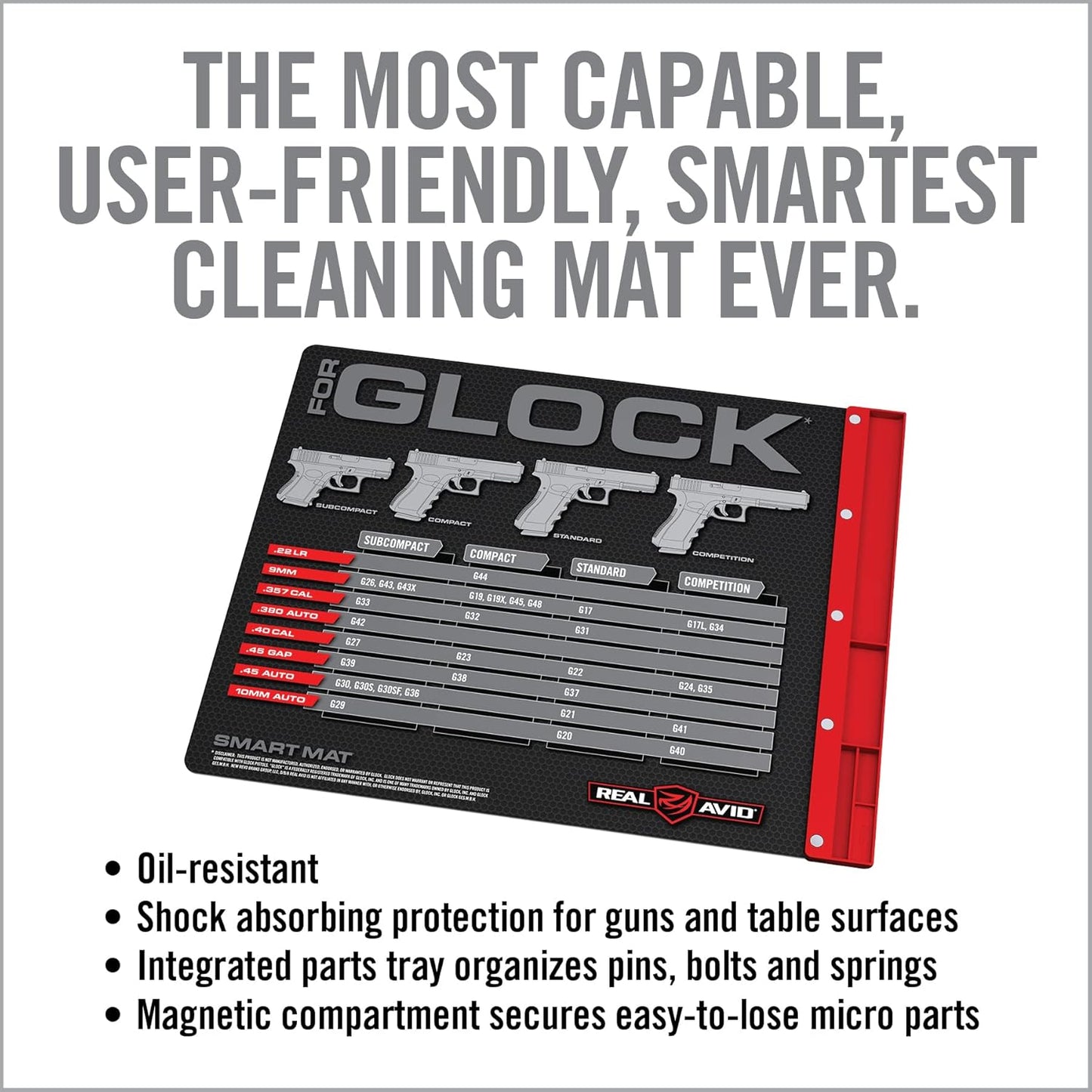 Real Avid Gun Cleaning Mat 19" x 16" with Magnetic Parts Tray | 1911, Glock, Smith & Wesson M&P or Sig Sauer P365 & P365XL (Choose Style Below)