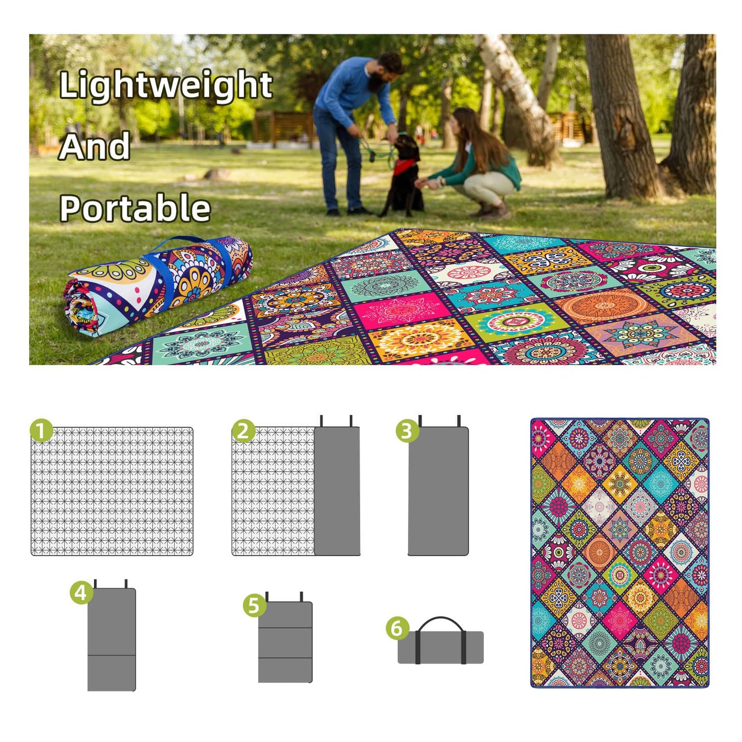 Fefede Waterproof Picnic Blankets Foldable & Portable 60''x80'' Boho Picnic Mat for Outdoors, Large Washable Picnic Blanket for Travel Camping Beach, Park Grass Picnic Blanket Accessories for Adults
