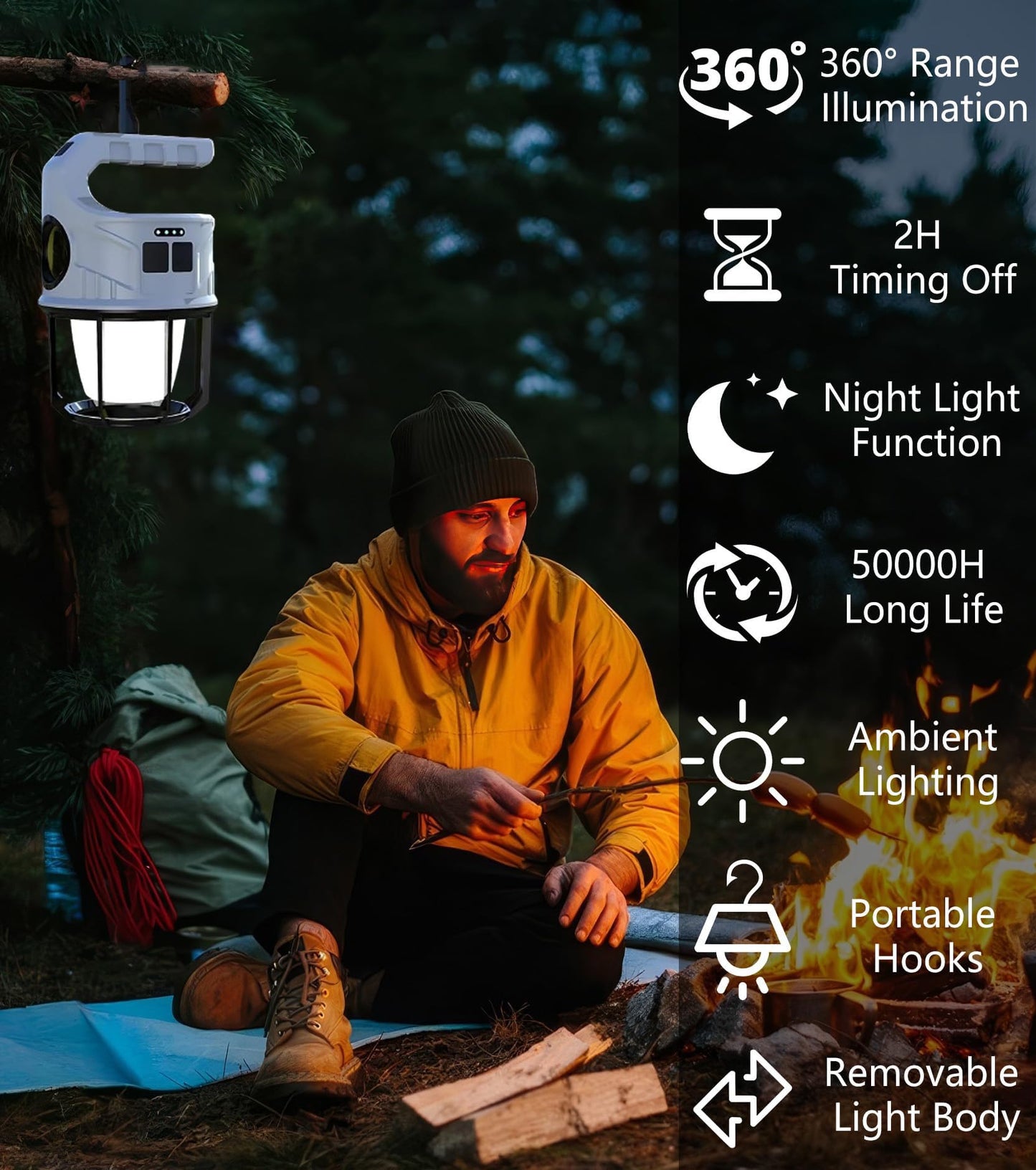 500LM Solar Camping Lantern, Rechargeable LED Light, 7 Modes, Waterproof for Emergency & Outdoor