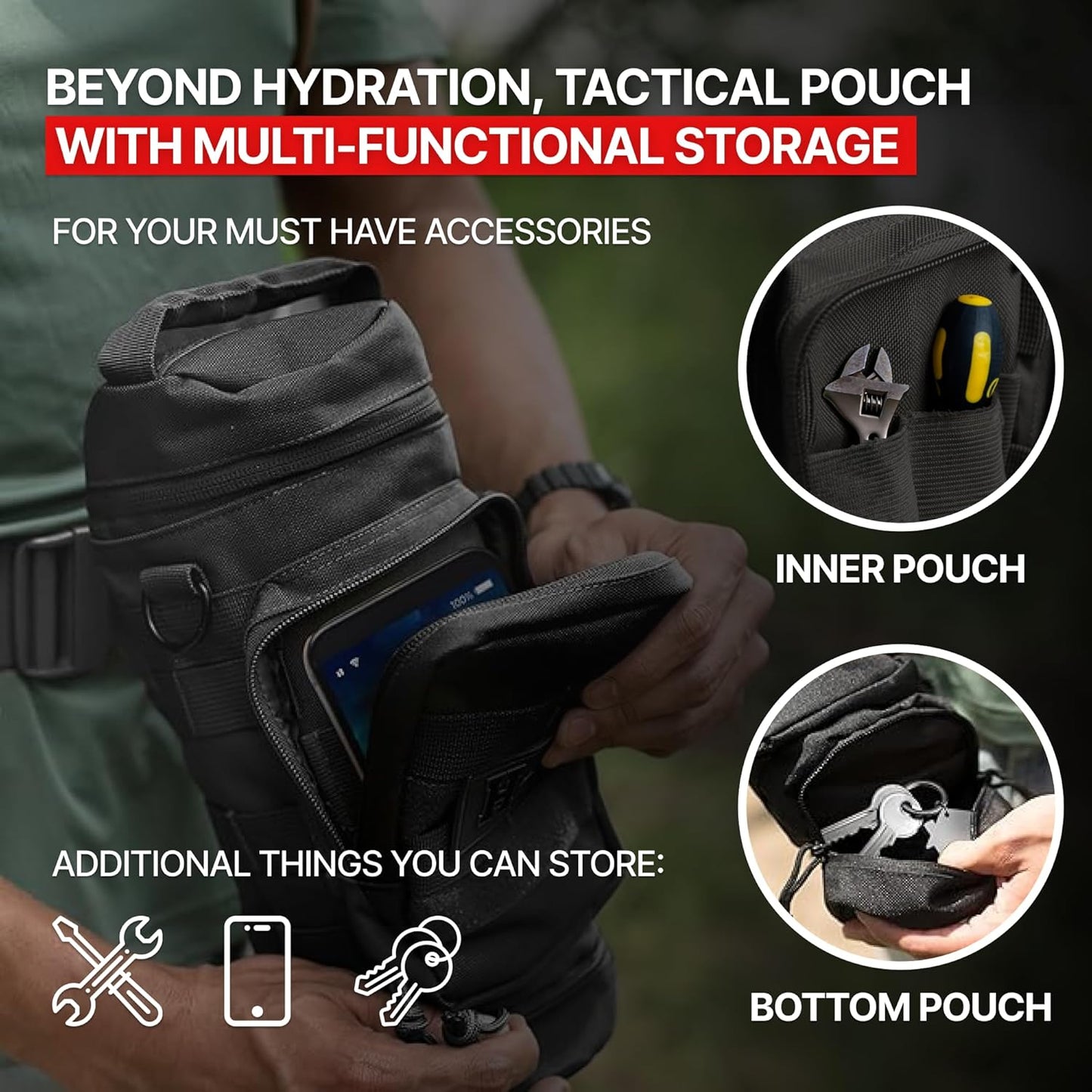 Molle Water Bottle Pouch - Molle Water Bottle Holder Fits Most 32 and 40 oz Bottles - Water Bottle Pouch for Backpack - Thicker Insulated Water Bottle Holster Keeps Drinks Cooler Longer