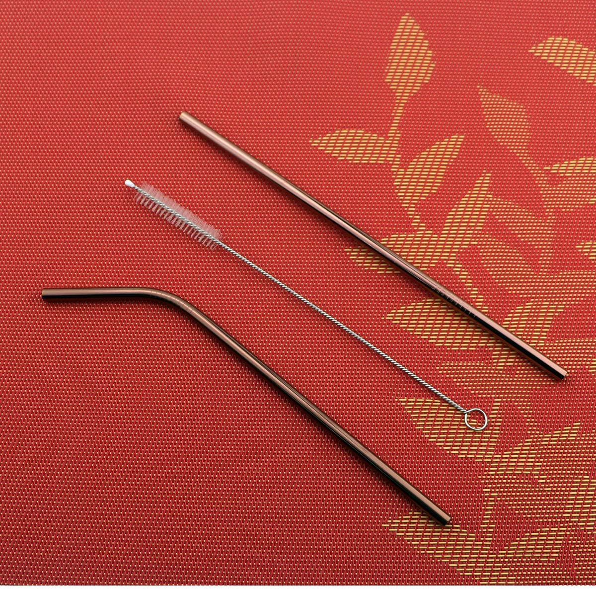 8 Pieces Stainless Steel Mirror Poblished Flatware Set Reusable Cutlery Set Travel Utensils Set with Straws for Camping Office or School Lunch,Dishwasher Safe (Rose Gold)