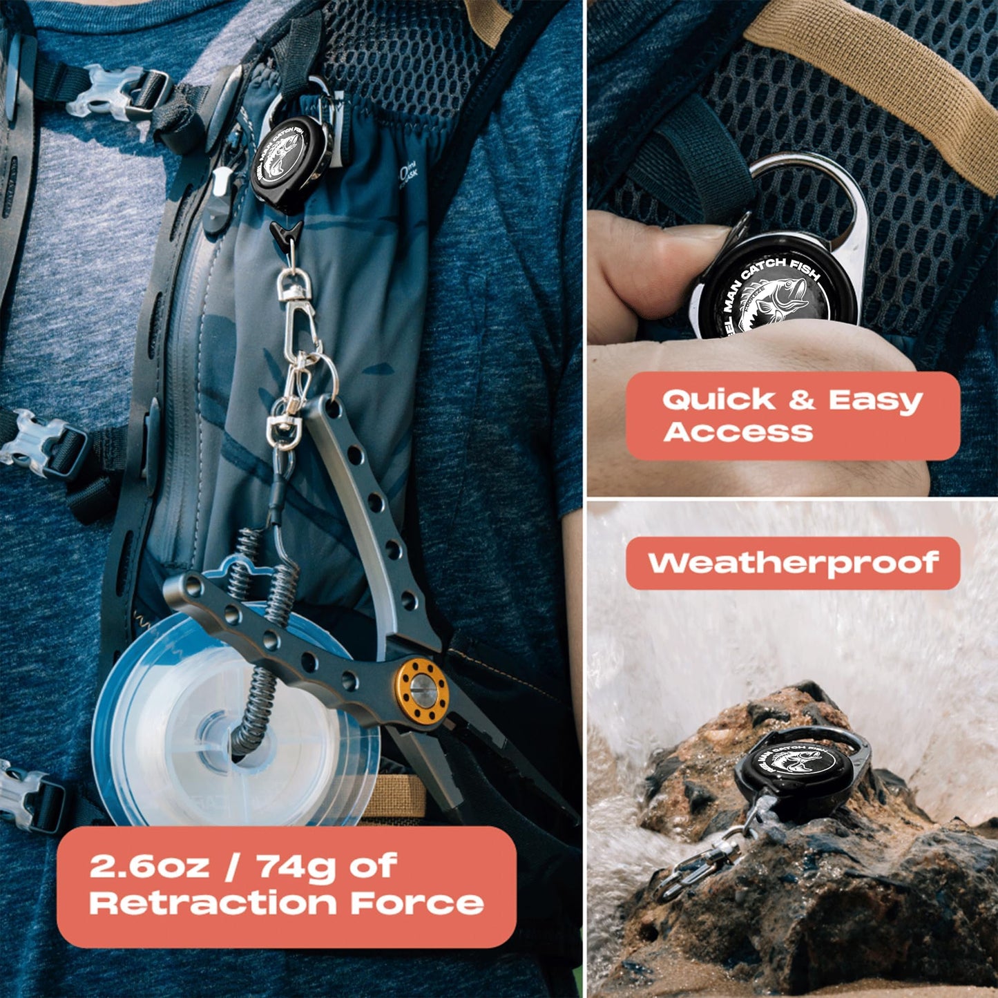 HOOK-EZE Fly Fishing Zinger Retractor for Anglers Vest, Pack of 3 - Fishing Gear and Equipment for Nippers, Forceps, Fly Float Ant, Belt Loops & Backpack