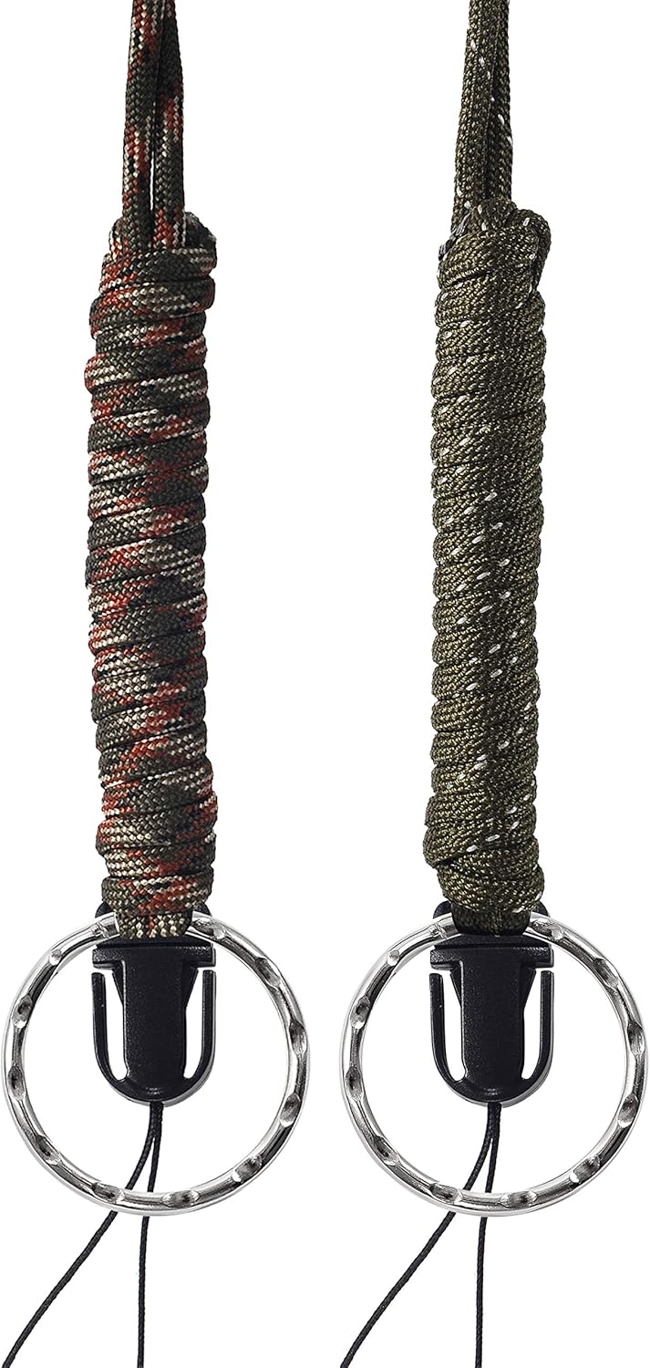 2 PACK 25 Inches Strong Paracord Survival Lanyard with Split Ring & Clip for Keys & ID holders, Phones