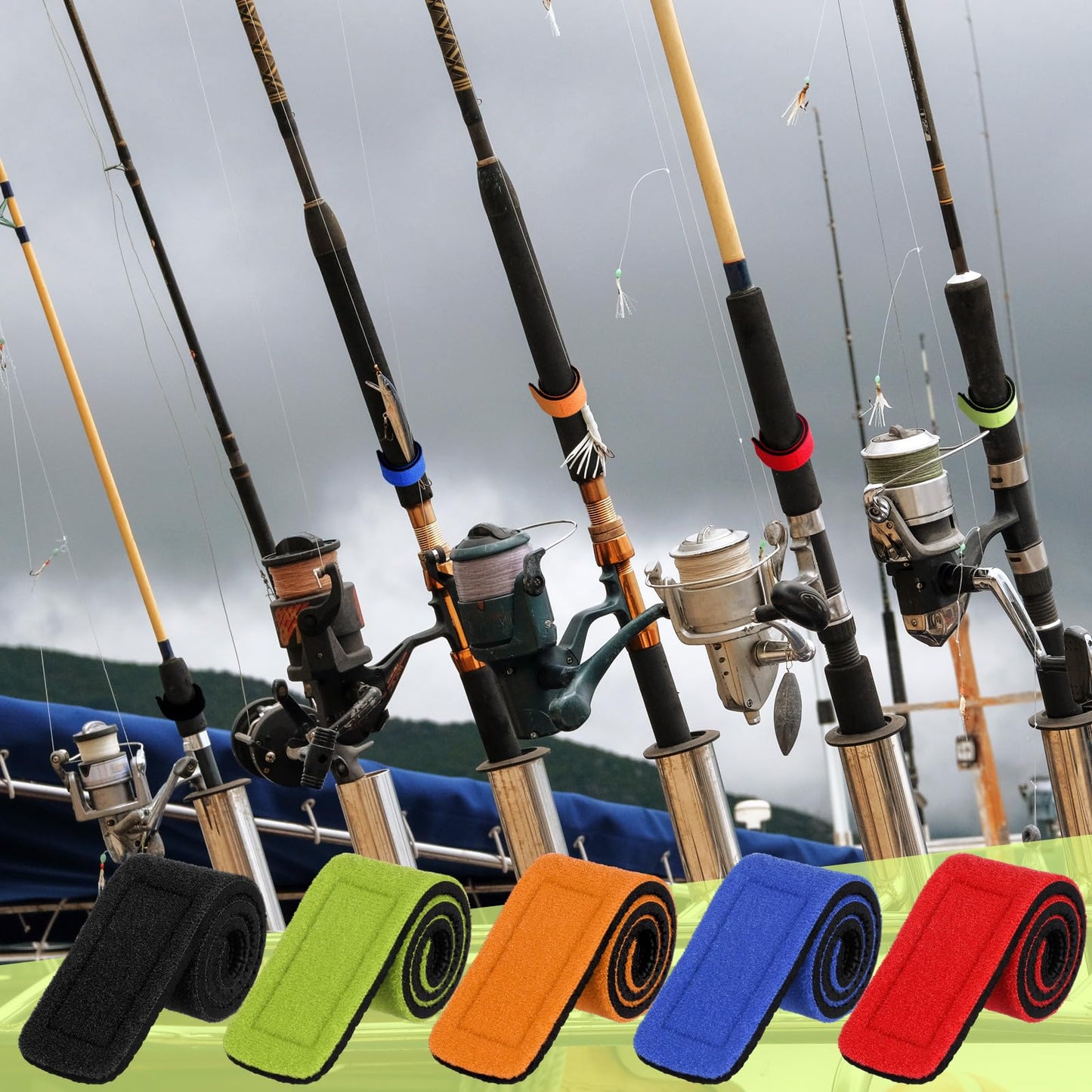 Wettarn 30 Pcs Fishing Pole Straps Fishing Rod Wrap Elastic Pole Carrier Rod Ties Stretchy Holder for Gear and Equipment Casting Rods Holder Strap Belt(Multicolor)
