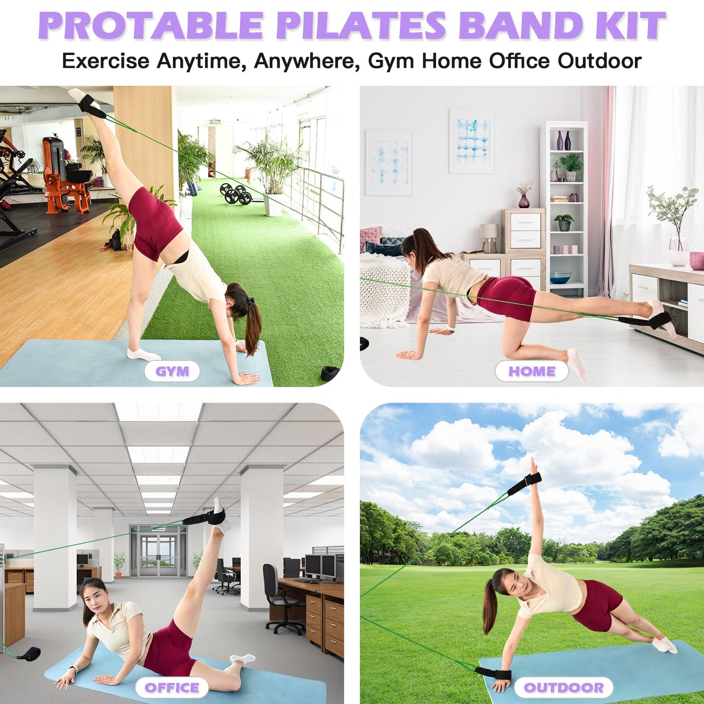 ATENTO Resistance Pilates System Reformer Style Pilates Lightweight Portable Pilates for Home Gym, 2 Pcs Resistance Bands,1 Door Anchor,1 Exercise Straps,1 Handle Straps