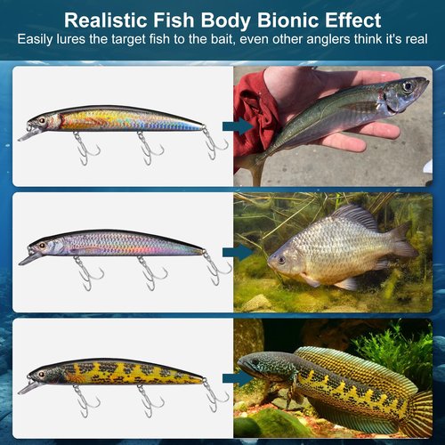 GULULUT Fishing Lures for Freshwater Saltwater, Minnow Jerkbait and Crankbait are Suitable for All Water Layers, Shining and Lifelike Fishing Baits to Improve Fishing Efficiency, Fishing Gift for Men