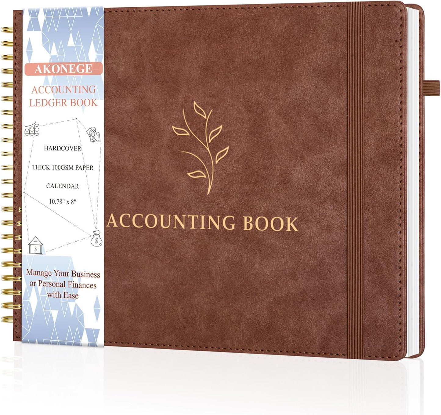 Accounting Ledger Book for Personal & Small Business Bookkeeping, Horizontal Income and Expense Tracker Notebook with Calendar, Hardcover Columnar Log Journal 10.78" x 8", Black