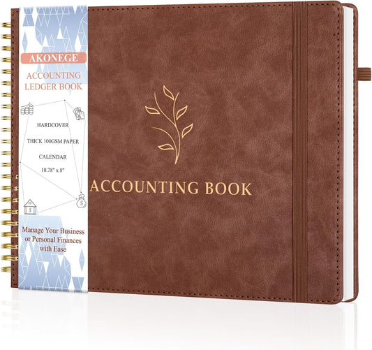 Accounting Ledger Book for Personal & Small Business Bookkeeping, Horizontal Income and Expense Tracker Notebook with Calendar, Hardcover Columnar Log Journal 10.78" x 8", Black