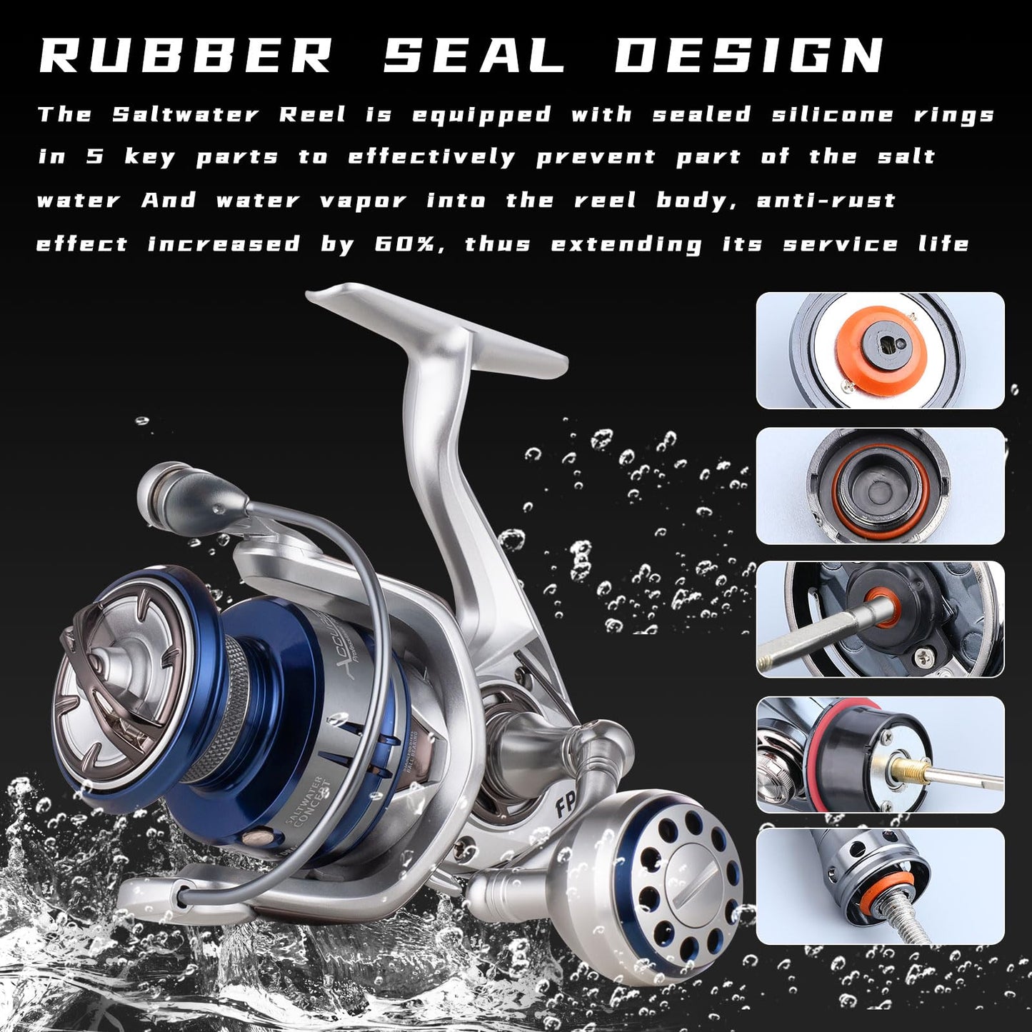 Accuretta Saltwater Spinning Reel,13+1BB Ultra Smooth Saltwater Fishing Reels,Powerful Carbon Drag,CNC Aluminum Spool & Handle