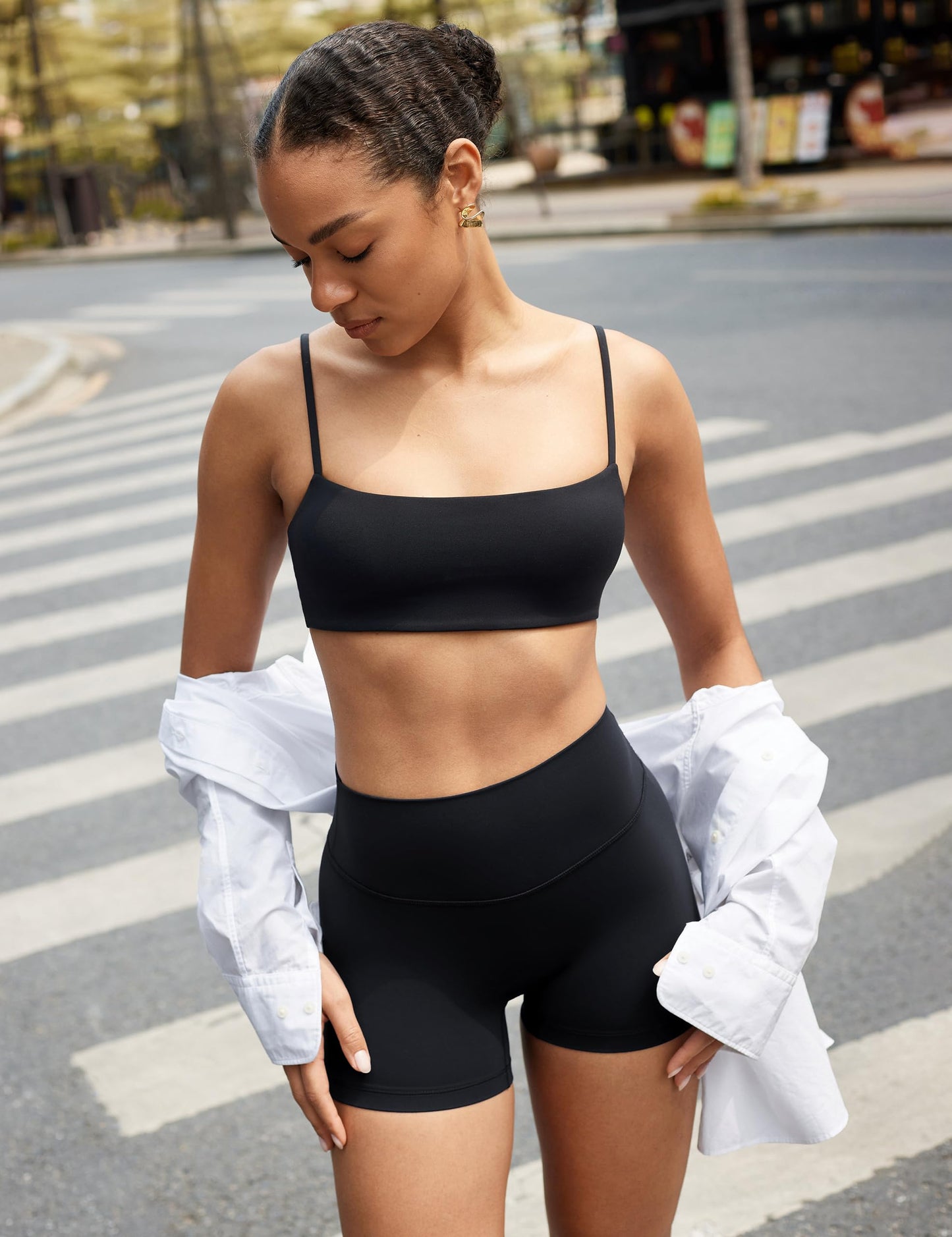 INGIA Womens High Waist No Front Seam Biker Shorts 4 Inches Running Volleyball Spandex Yoga Gym Workouts Black Small