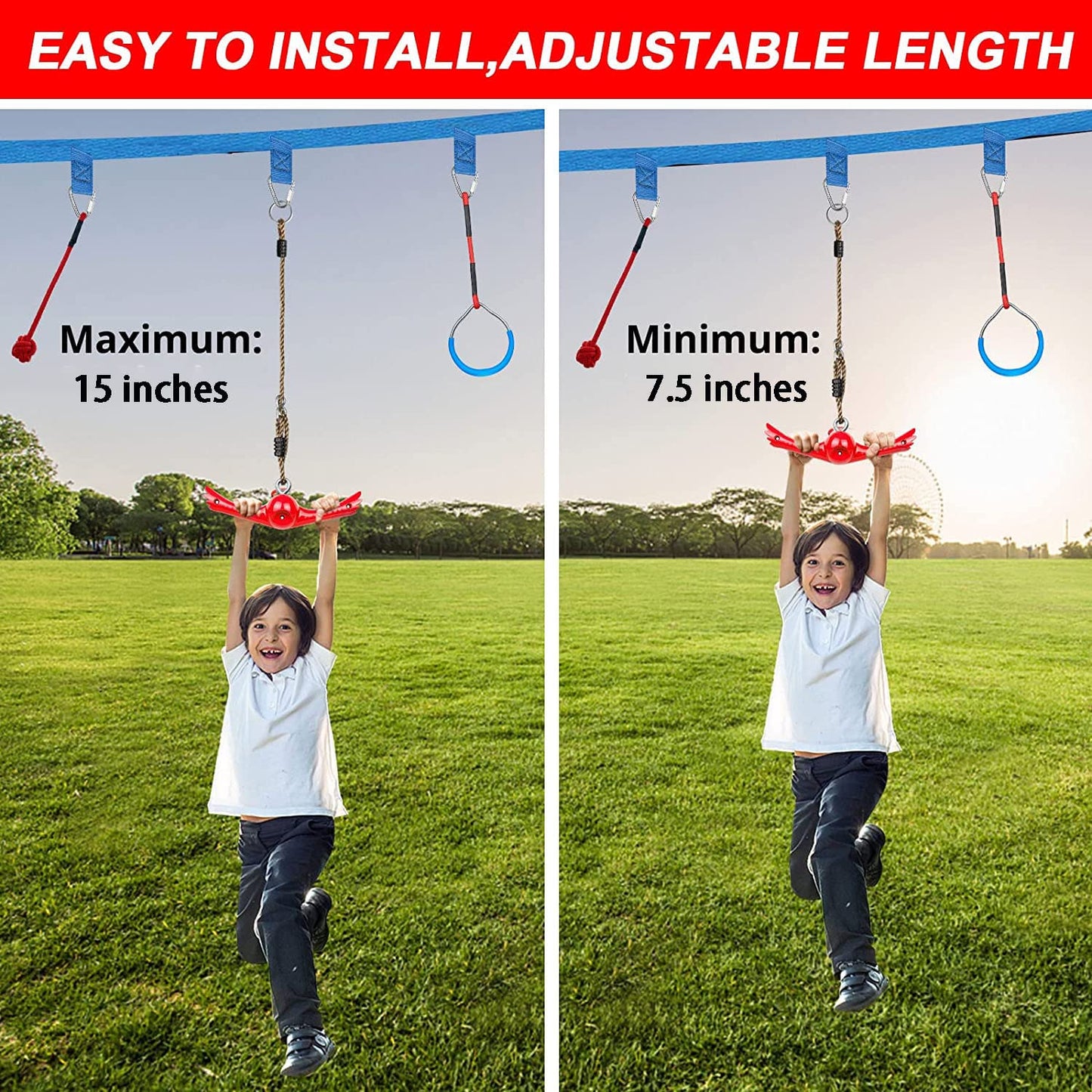Ninja-Twister Swing Spins Set: Slackline Attachments - 360° Handle Twist-Spin Flips Toy Activate Ninja Powers Warrior Accessories Kids Hang Toys for Playground Backyard, Red
