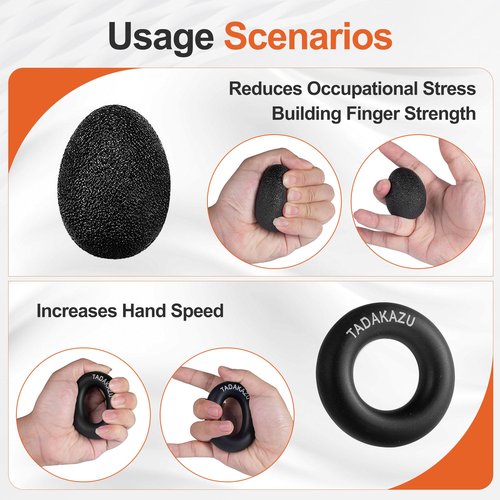 TADAKAZU Grip Strength Trainer Kit (5 Pack) Adjustable Resistance Hand Gripper,Finger Exerciser,Hand Extension Exerciser,Stress Relief Ball and Forearm Workout Ring for Muscle Building Injury Recover