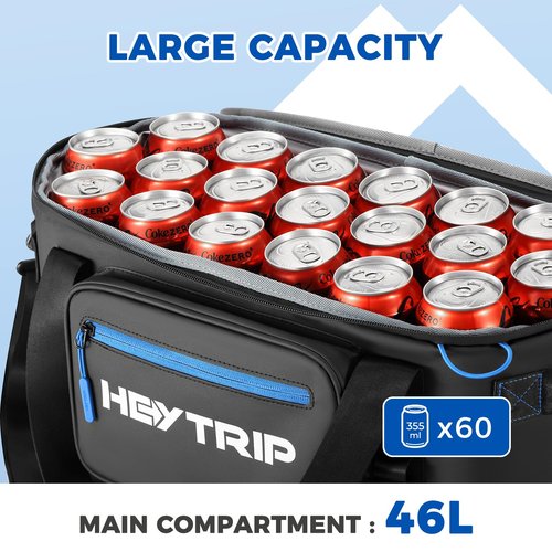 HEYTRIP 60 Can Soft Cooler Bag, Soft Sided Insulated Cooler Hard Lid & Base Portable Beach Ice Chest with Shoulder Strap Leakproof Camping Cooler(Black)