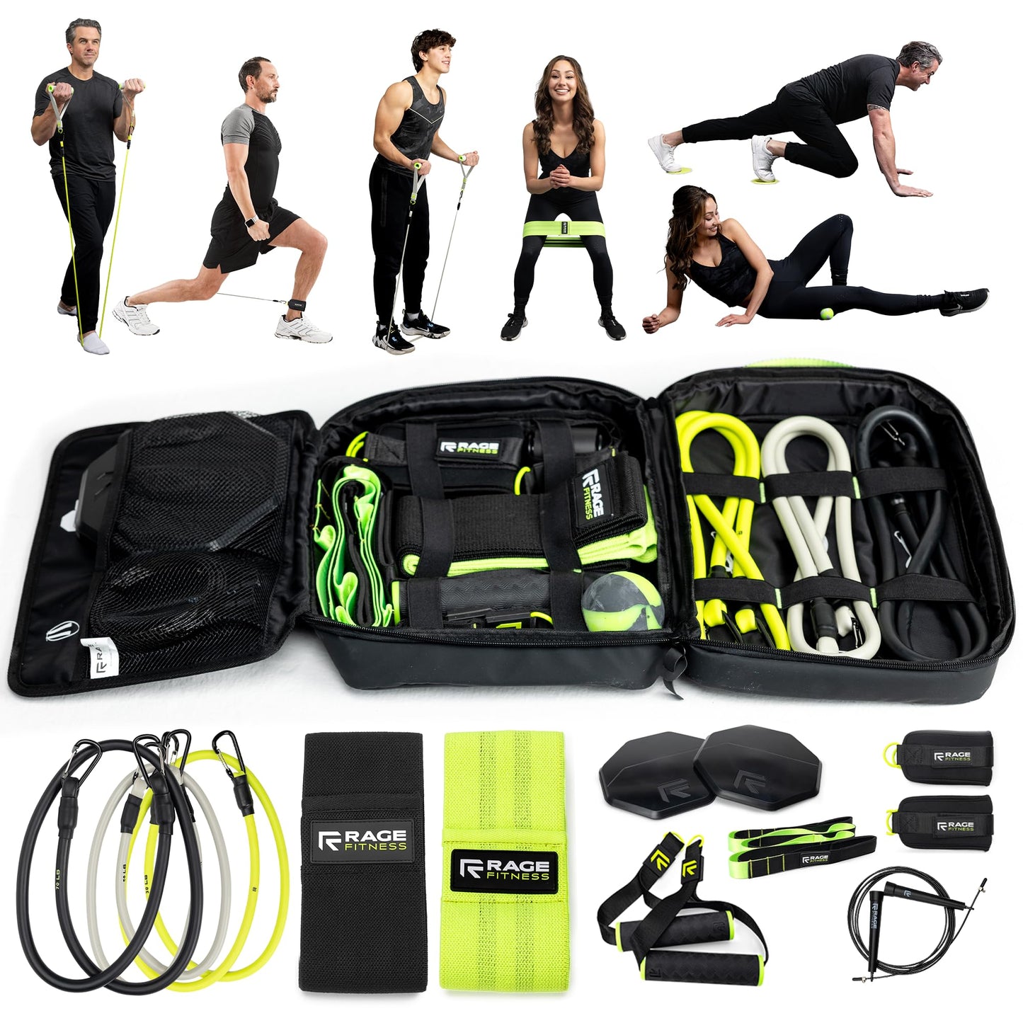 Ex Kit Home Gym Equipment with Carry Bag - 10Pcs Resistance Bands Kit with Handles, Door Anchor, Jump Rope, Booty Bands & More – Full Body Workout Bands Set for Strength, Cardio & Flexibility