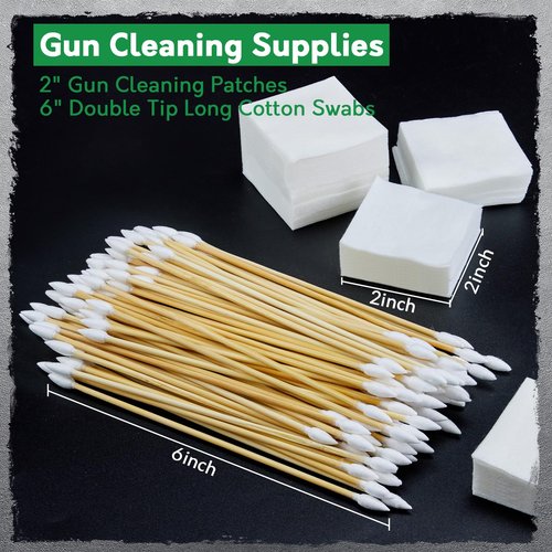Gun Cleaning Supplies in Storage Box - Gun Cleaning Patches & Gun Cleaning Swabs, 6" Long Cotton Swab & 2" Gun Cleaning Cloth - Lint Free & Highly Absorbent, Gun Cleaning Kit for Most Calibre Firearms