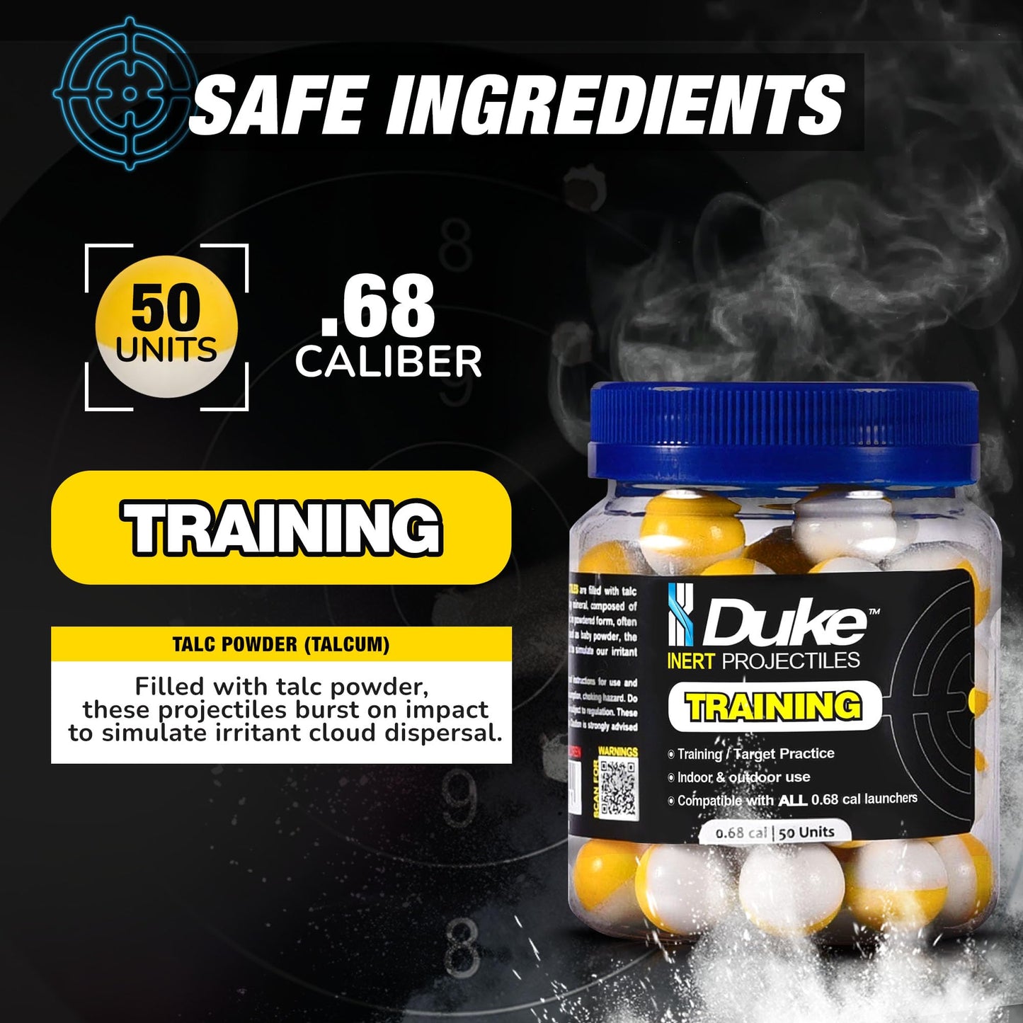 Duke Inert Projectiles - 68 Cal Ammo for Training Guns, Non-Lethal Powder 68 Caliber Projectiles and Self Defense Balls for Kinetic Gun Self Defense, 68 Caliber Rounds for Practice Gun - 50 Count