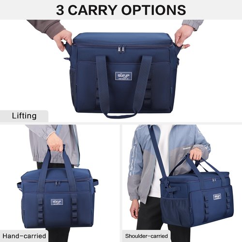 SUNUP 48 Cans Soft Sided Insulated Cooler Bag, Collapsible Large Ice Chest, Portable Leak-Proof Cooler for Travel, Camping, Beach, Grocery, Blue