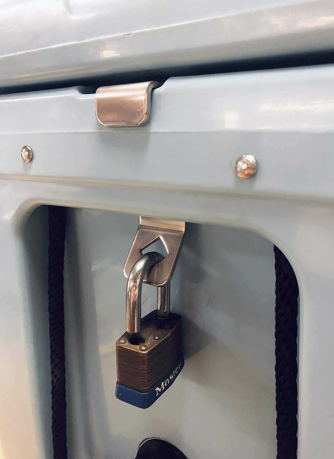 Universal Cooler Lock Bracket: Designed to fit mid to Large Rotomold Coolers (Made of Stainless Steel)