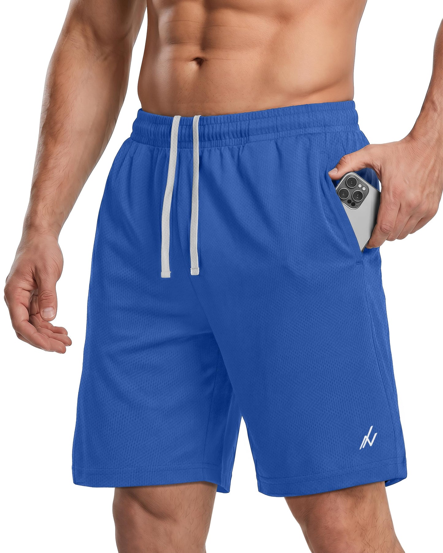 NY Threads Men's Athletic Shorts Quick Dry Loose-Fit Lightweight Running Workout Gym Shorts with Pockets, Large, Royal Blue