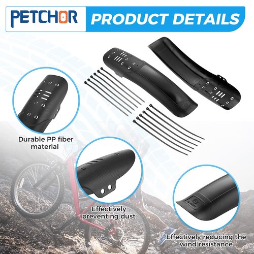 PETCHOR 2 PCS Universal Mountain Bike Fender, MTB Bicycle Mudguard, Front and Rear Fenders Mud Guard, 14.37" Length 3.15" Width