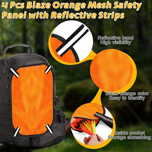 Copkim 4 Pcs Blaze Orange Safety Panel with Reflective Strips, 12'' x 9'', High Visibility Hunting Mesh Tent Backpack Cover Safety Panel for Outdoors Field Hiking Camping Biking Traveling