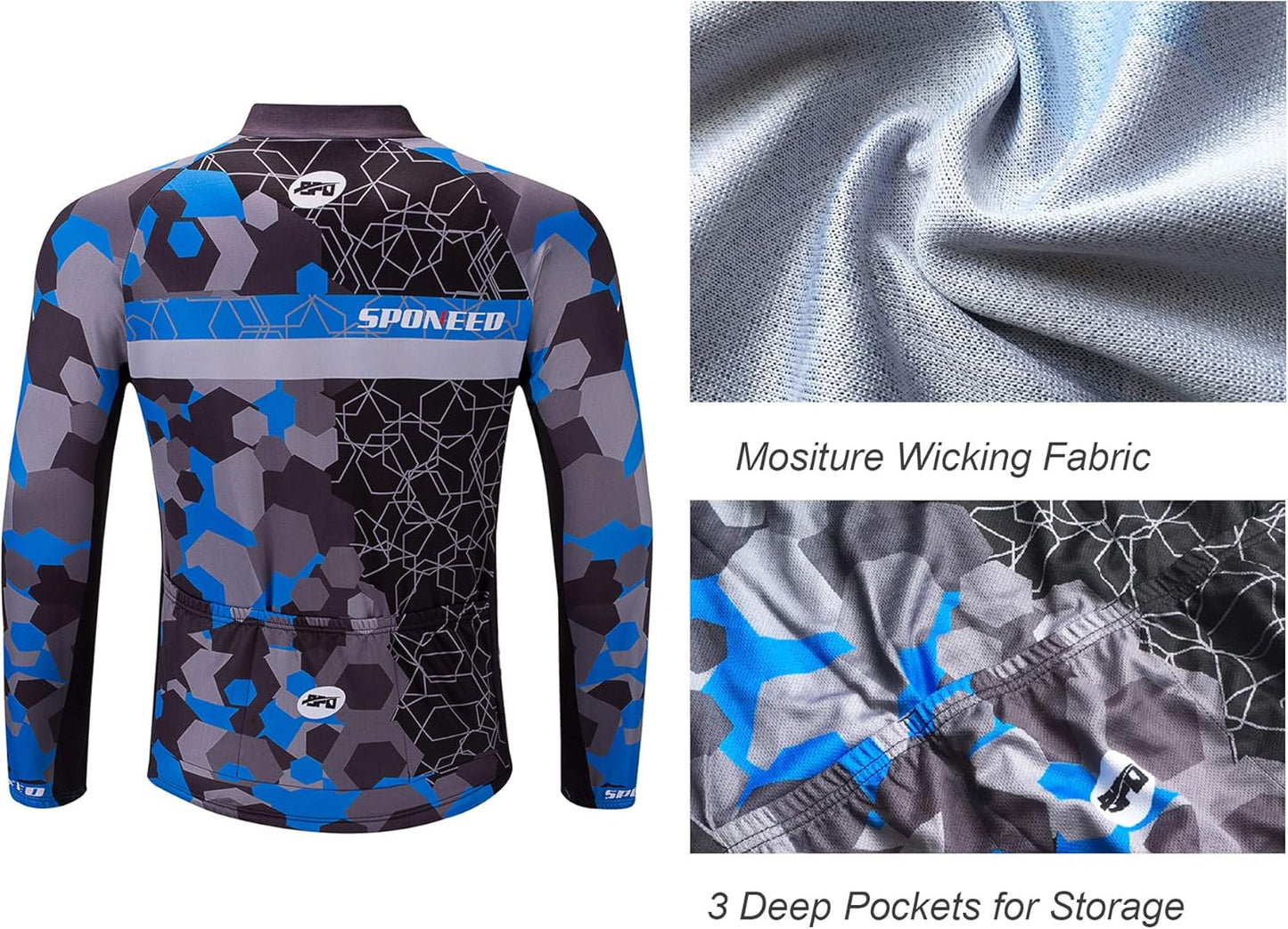 sponeed Men's Bicycle Shirts Long Sleeve Biker Jerseys Full Zipper Winter Cycling Gear Breathable