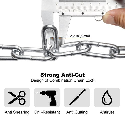 Via Velo Bike Chain Lock, 5-Digit Resettable Combination Heavy Duty Anti-Theft Bicycle Lock, 2.95 Ft Security Bike Locks for Scooter, Motorcycle, Gate, Fence, Valuables Etc