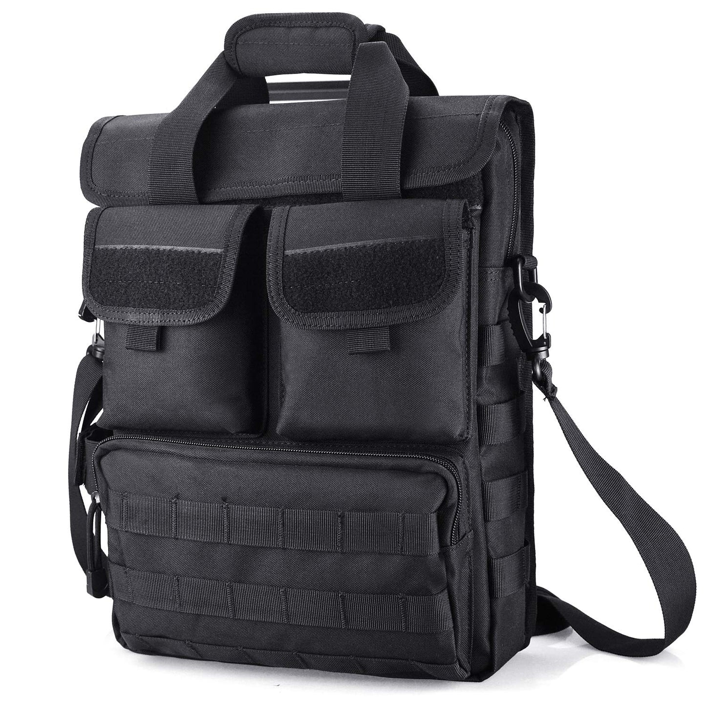 FRTKK Tactical Messenger Bag Military MOLLE Sling Shoulder Pack Briefcase Laptop Assault Gear Handbags Utility Carry Satchel (Black, 15.6 inch)
