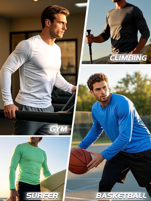 Men's UPF 30+ Sun Protection Shirts Performance Long Sleeve T-Shirt Moisture Wicking Shirt for Running Workout Navy-04 XL