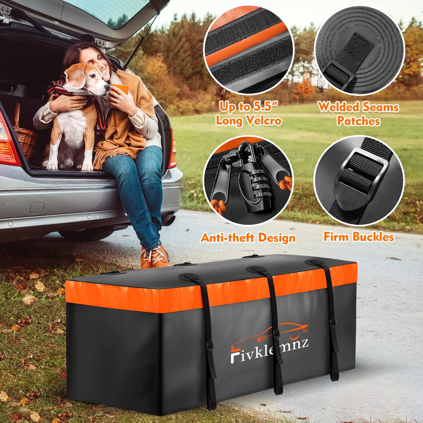 Hitch Mount Cargo Carrier Bag, 20 Cubic Feet 100% Waterproof Car Tray Luggage Bag (59" 24" 24") with 6 Reinforced Straps + 1 Combination Lock, Fits for All Vehicles with Steel Trailer Basket (Large)