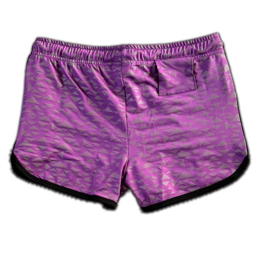 Mens Running Booty Shorts, Zippered Pockets, Rave & Party Short Flash Reflective Gay Rainbow VPL 3in Inseam Shorts (Purple Reflective Triangles, S)