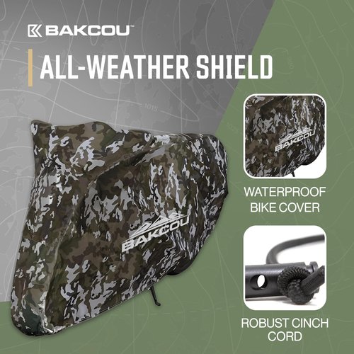 Bakcou - Heavy Duty Waterproof eBike Rain Cover - Protects Against Sun, Dust, Wind, Rain, and Snow - Nylon Cover with Cinch Cords for a Snug Fit
