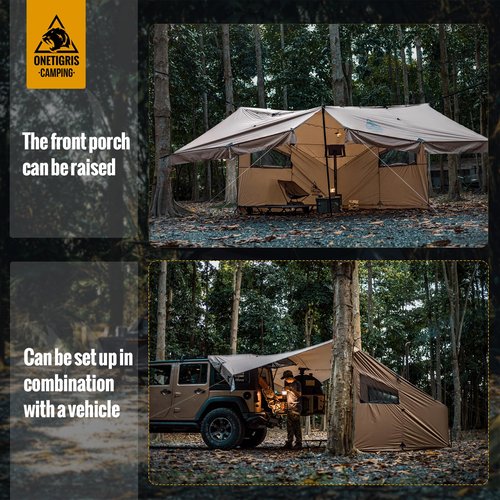OneTigris COZSHACK Hot Tent, Large Spacious 4 Person Tent with Stove Jack, Windproof Waterproof Tent for Wood Stove Bushcraft Camping Travel Truck Family (Coyote Brown)