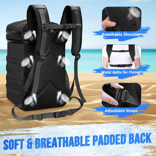 WOTOW Backpack Cooler 45 Cans - Tactical Insulated Soft Cooler Bag for Men Women - Large Capacity Leakproof Back Pack with Widened Top Handle, Cooler Backpack Camping Hiking Picnics Beach (Dark Black)