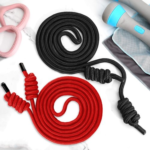 Lewtemi 2 Pcs Flow Exercise Rope for Fitness Double Braid Workout Rope with Cloth Bag Adjustable Length Jump for Working out Men Women Gym Training Indoor Outdoor, 9 ft(Red, Black,300g+500g)