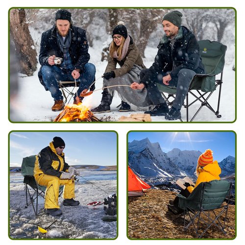 Nice C Heated Camping Chairs with Battery, Outdoor Heated Sports Chair, Oversized XL Padded Camping Chair, Wide&Thick, Heavy Duty 400lb, Carry Bag, Cup Holder & Cooler (Two Green)