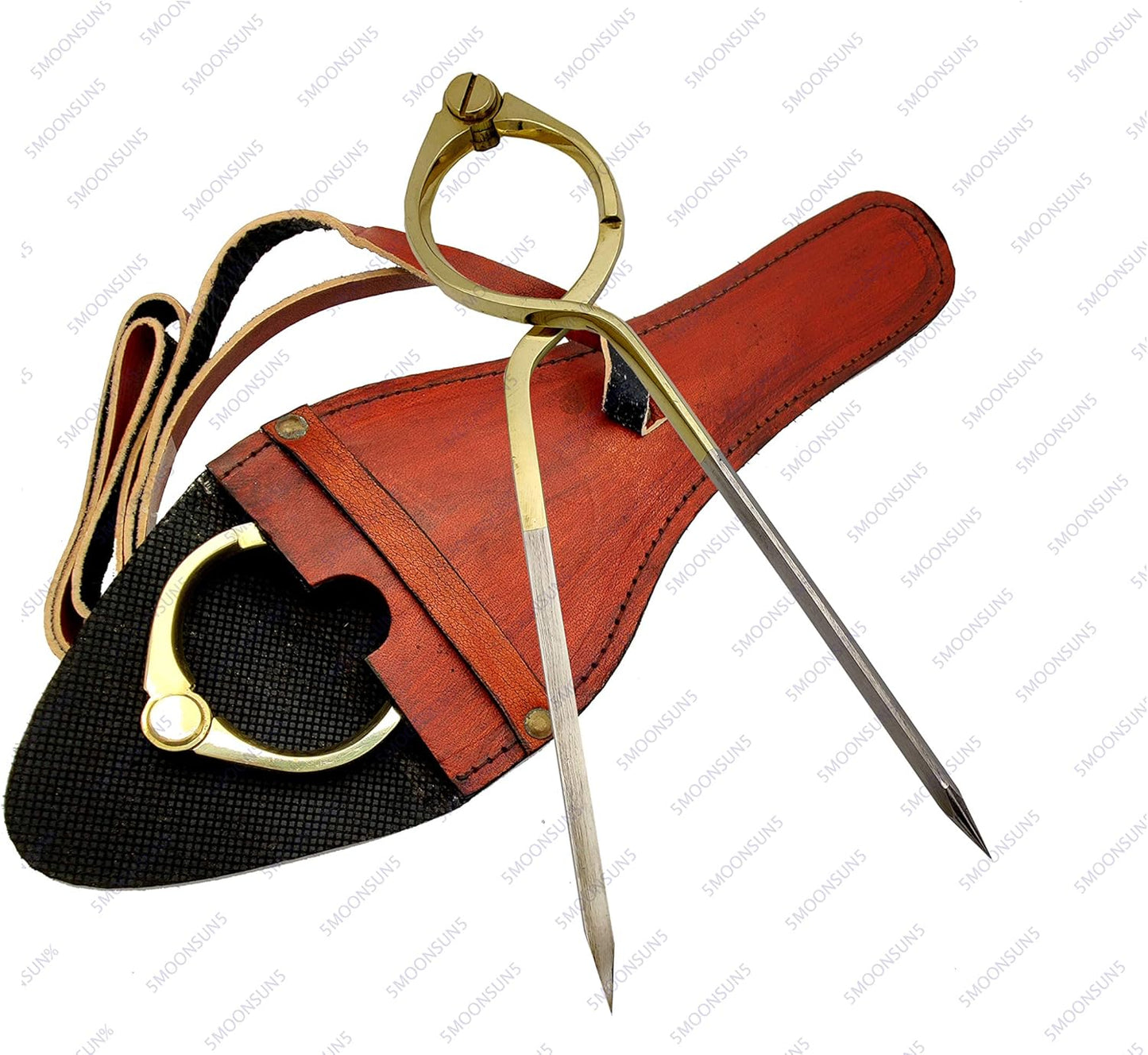 5MoonSun5's Vintage Navigation Straight Pattern Artist Divider Solid Brass Drawing Tool Professional 8” Long Divider Marine Navigation Compass with Handmade Leather case (8 inch Brass tip)