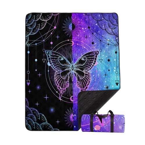 Smell Sunshine Outdoor Picnic Blanket Portable Ultrasonic Waterproof Picnic Mat Symmetrical Butterfly Printed Camping Beach Mat for Sand and Wet Grass Hiking (Symmetrical Butterfly1 S)