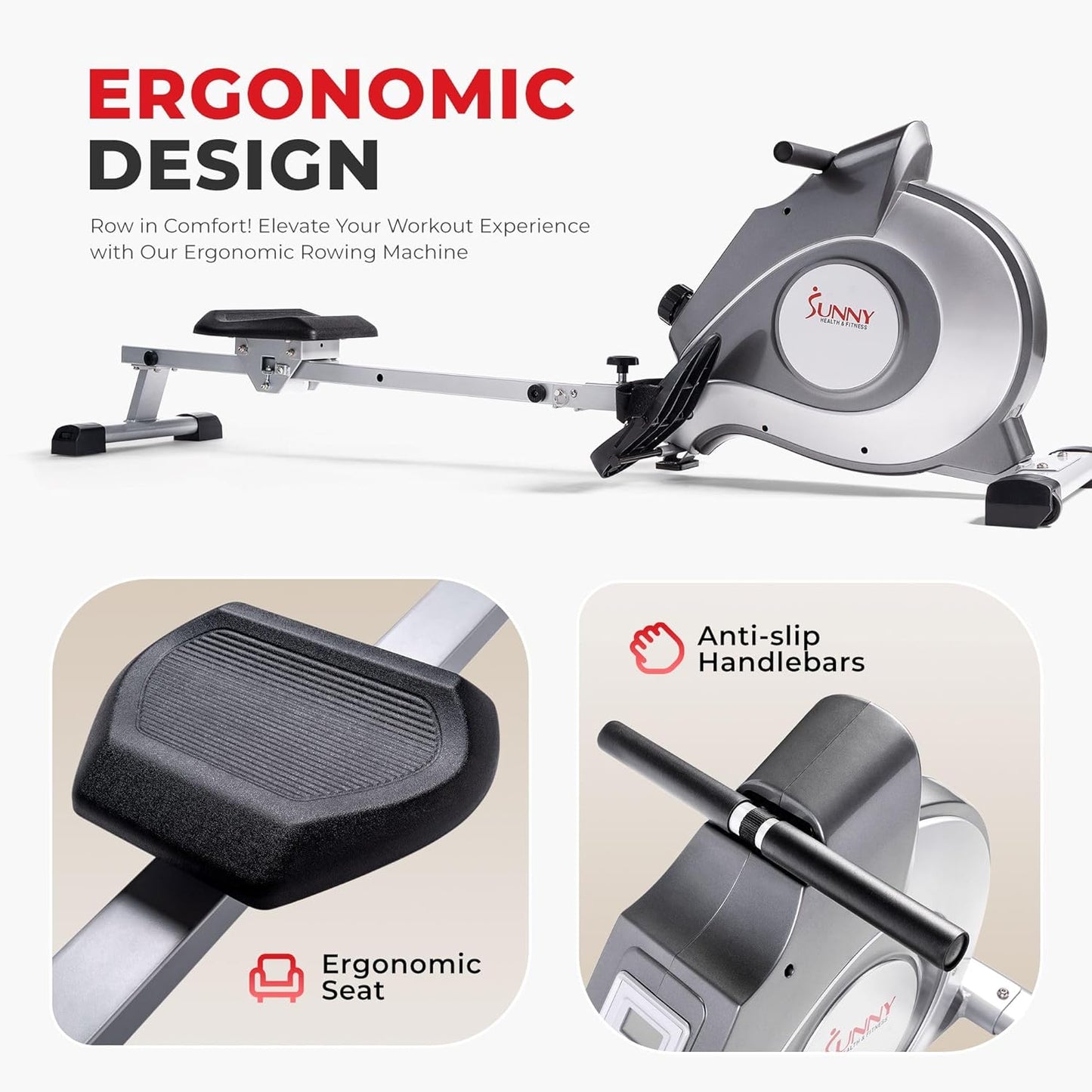 Sunny Health & Fitness Foldable Rowing Machine for Home - Full-Body Low-Impact Workout, Quiet Operation & Free SunnyFit App